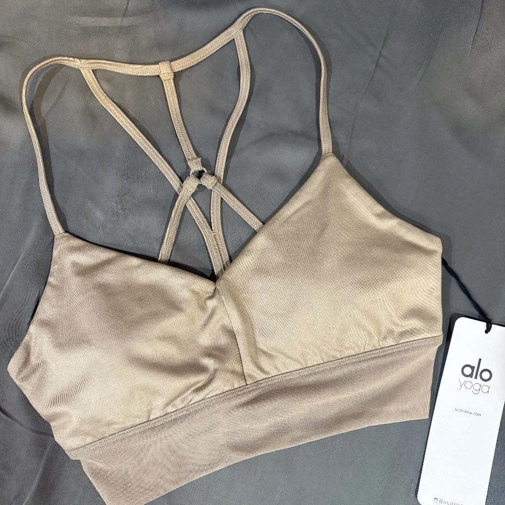 NWT ALO Yoga Lavish Sports Bra - Gravel/Glossy Brown - Size Extra Small - Picture 2 of 2